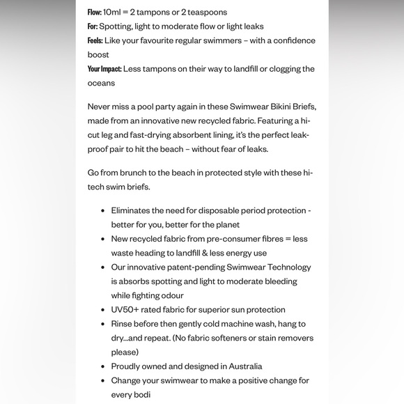 Modibodi Teen Period Proof Swim Bikini Brief,  Blue Size 14-16 - Picture 5 of 5